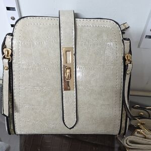 Chic Cream Crossbody Bag with Gold Accents